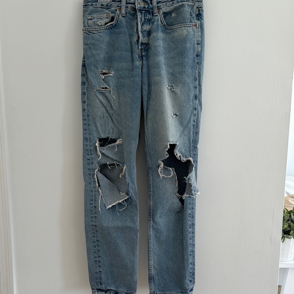 Distressed Boyfriend Blue Jeans